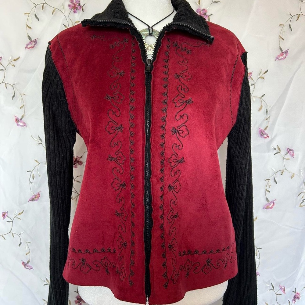 Coldwater Creek Burgundy and Black Embroidered Jacket